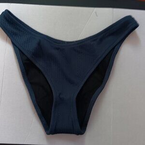 J Crew Women's Textured Curved Waist Cheeky Bikini Bottom Navy Size M NWT